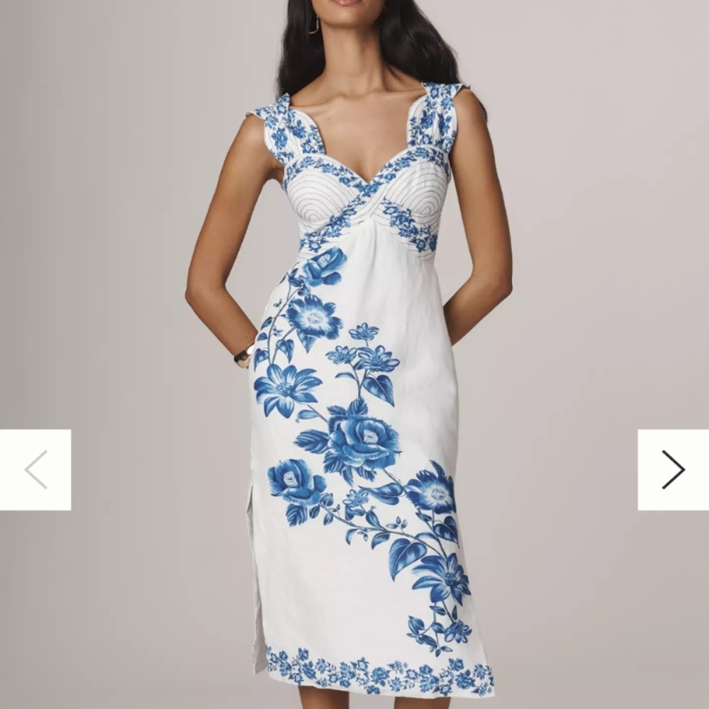 FARM Rio White Midi Dress with Blue Floral Print